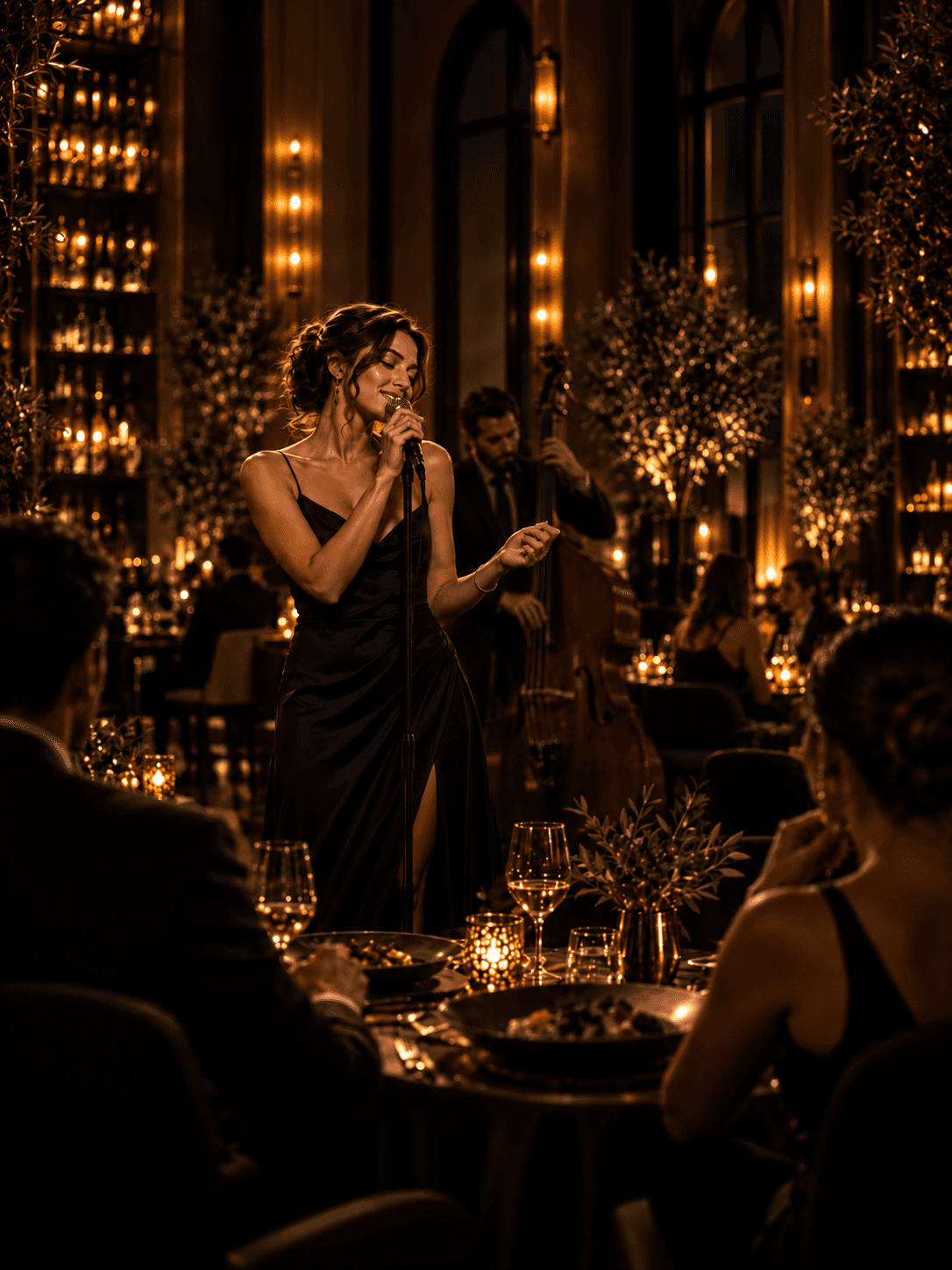Una persona disfrutando de la cena en un comedor elegante