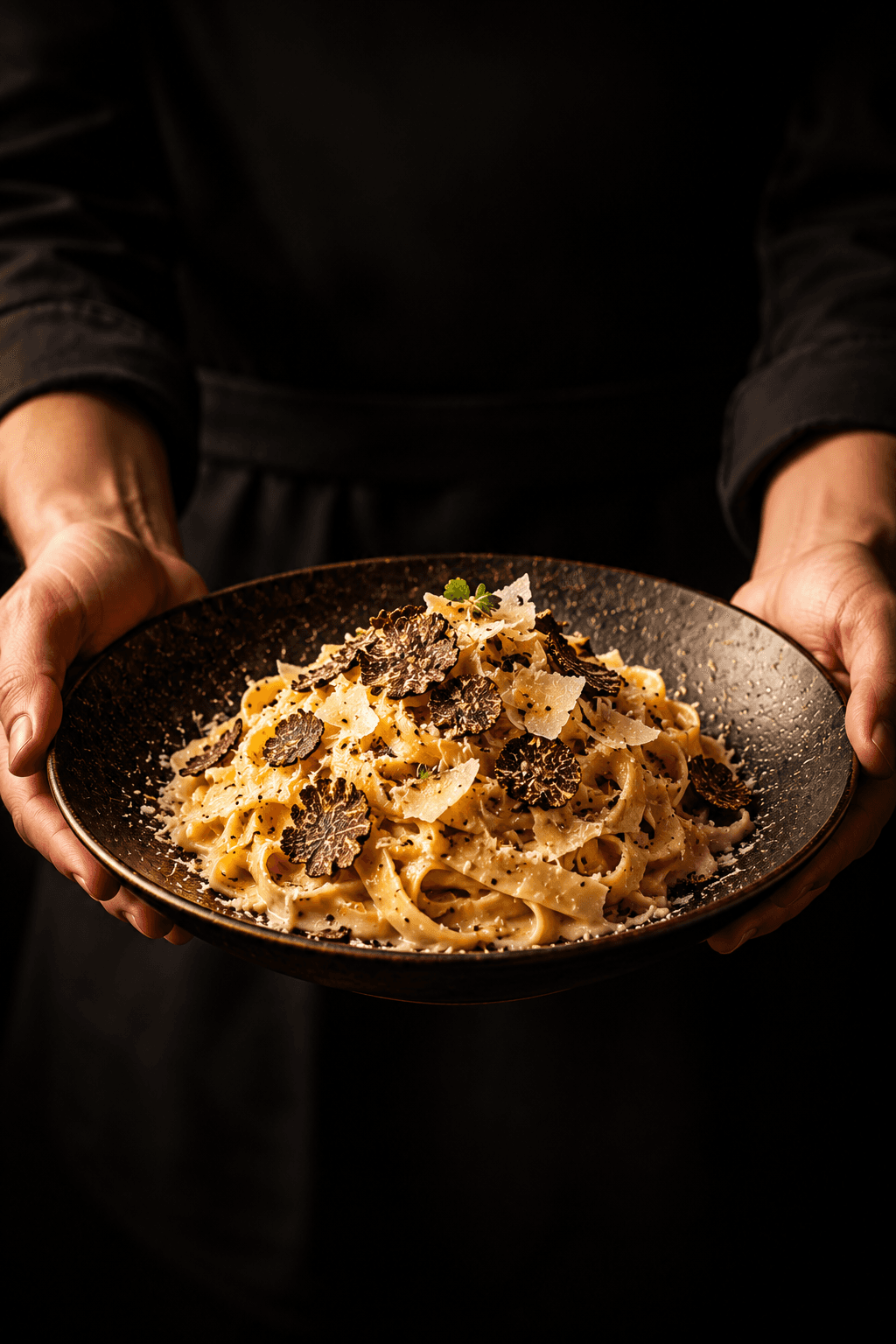 Un plato de pasta servido en un comedor iluminado